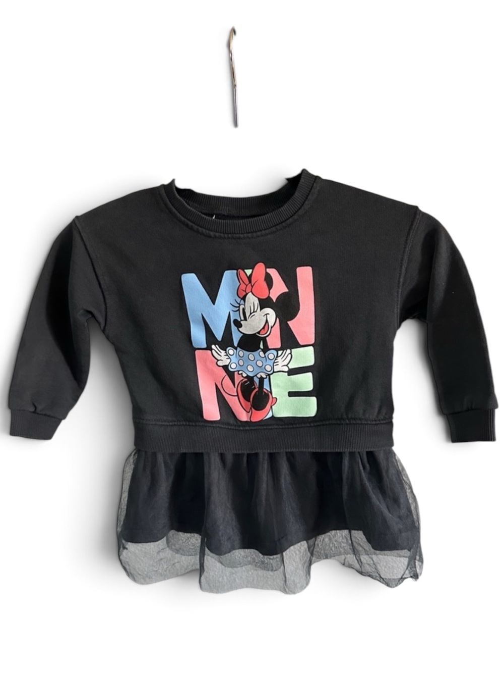 Zara Black Minnie Mouse Tulle Sweatshirt with Color Block Graphic